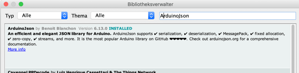Bibliothek ArduinoJson.h