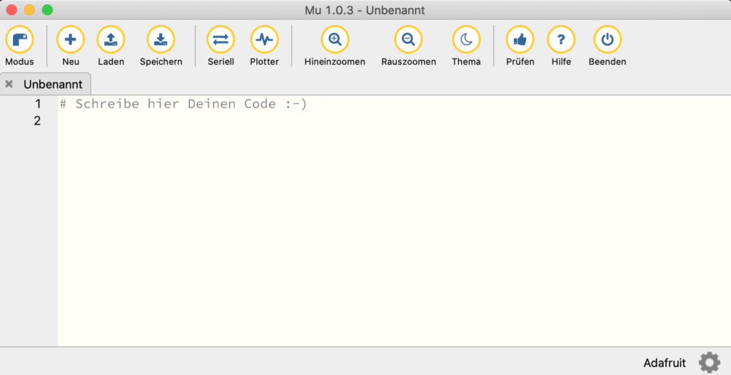 Oberfläche des Mu Editors