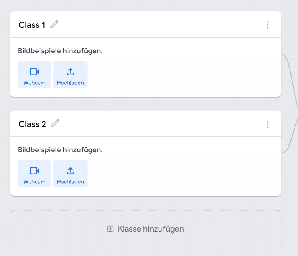 Leeres Bildprojekt in Teachable Machine