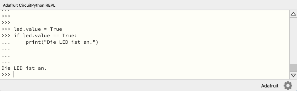 Die REPL im Mu Editor mit CircuitPython