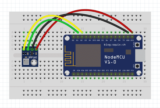 BMP180 am ESP8266 angeschlossen