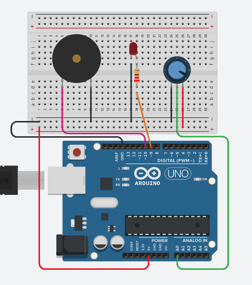 Anschluss Piezo LED Poti am Arduino