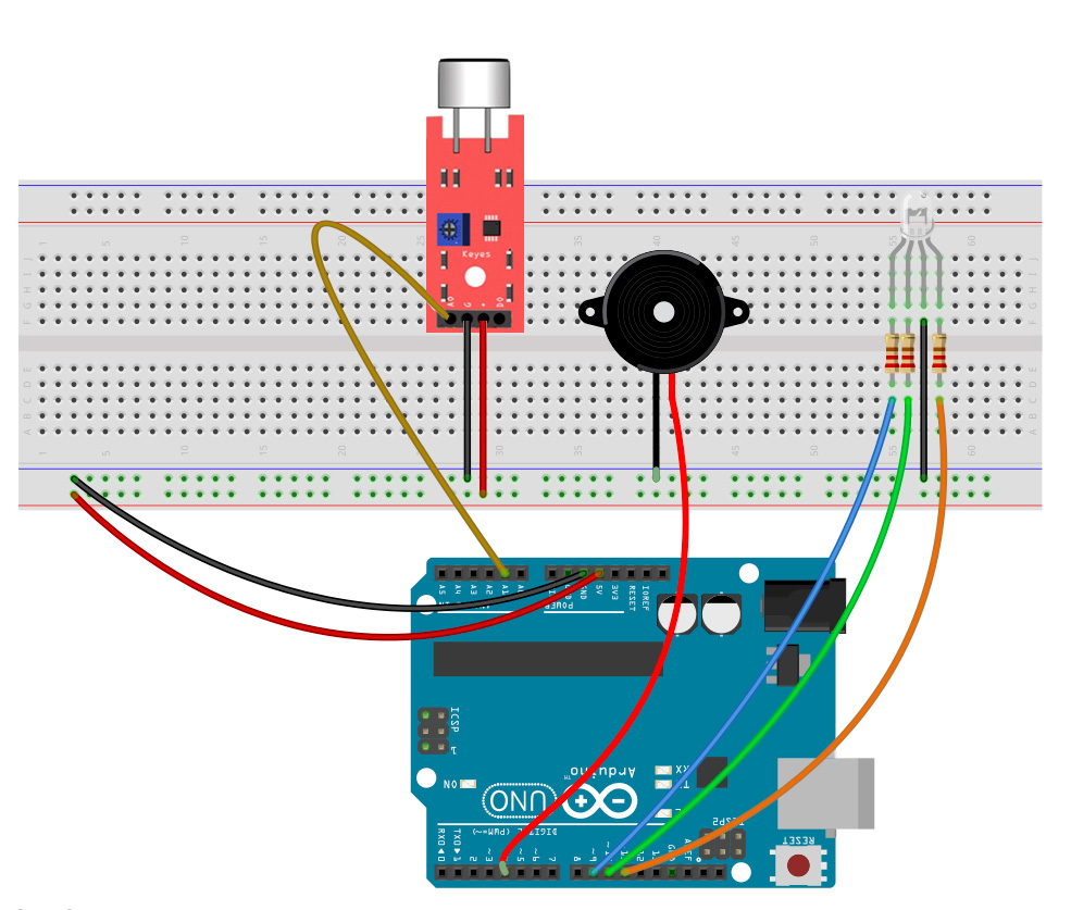 Aufbau Alarmanlage Piezo RGB-LED