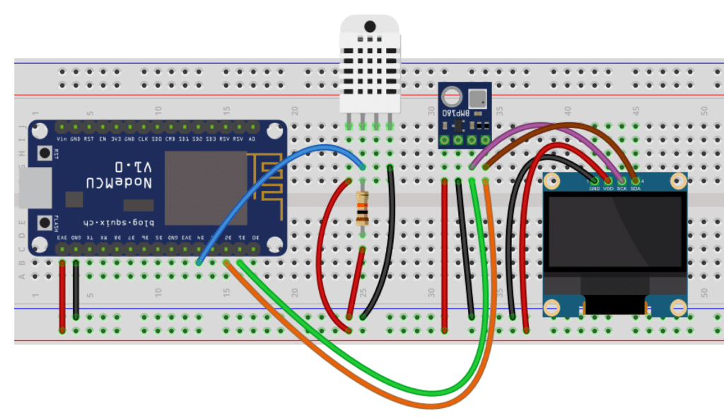 Die fertig aufgebaute ESP8266 Wetterstation