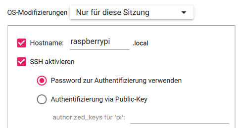 Raspberry Pi Imager erweiterte Optionen