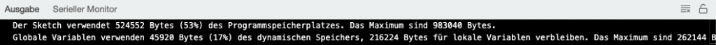 Ausgabe nach Upload des Sketchs