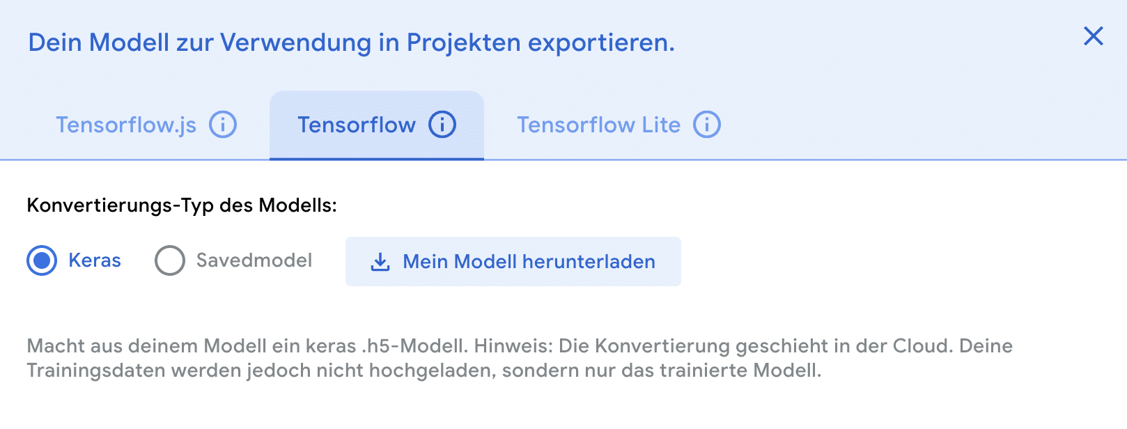 Teachable Machine KI-Modell exportieren