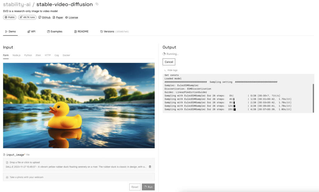 Stable Video Diffusion replicate Ente