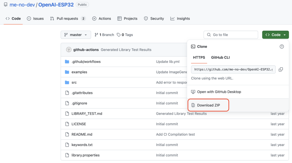 GitHub-Seite der Bibliothek, um OpenAI auf dem ESP32 nutzen zu können