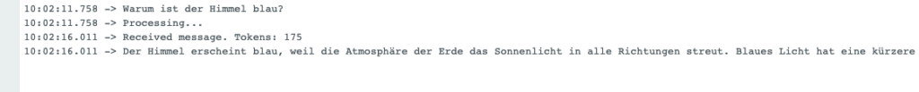 Antwort von ChatGPT im Seriellen Monitor