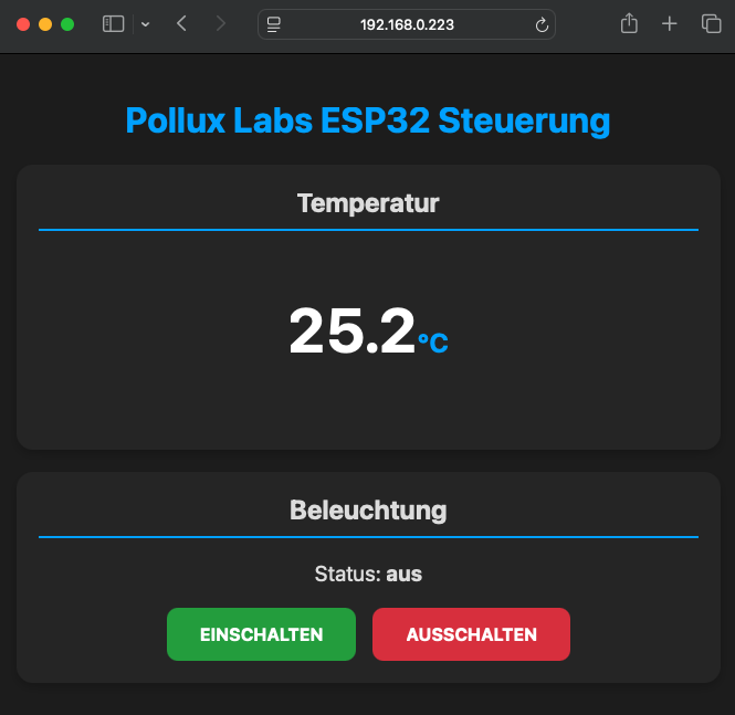 Webseite des ESP32 Webservers